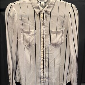 White House Black Market Monochrome Striped Blouse